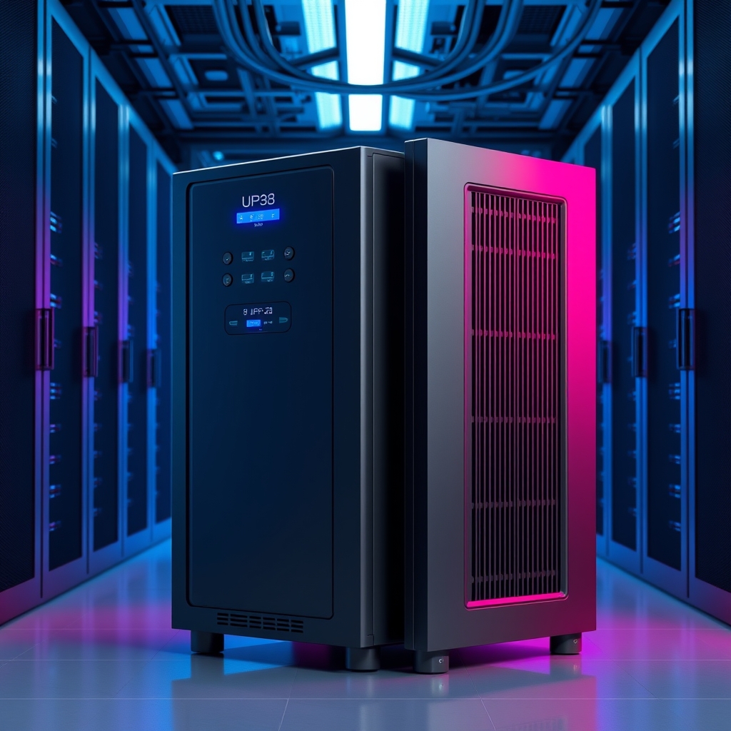 Rack-mounted UPS system and battery energy storage unit inside a UAE data centre environment